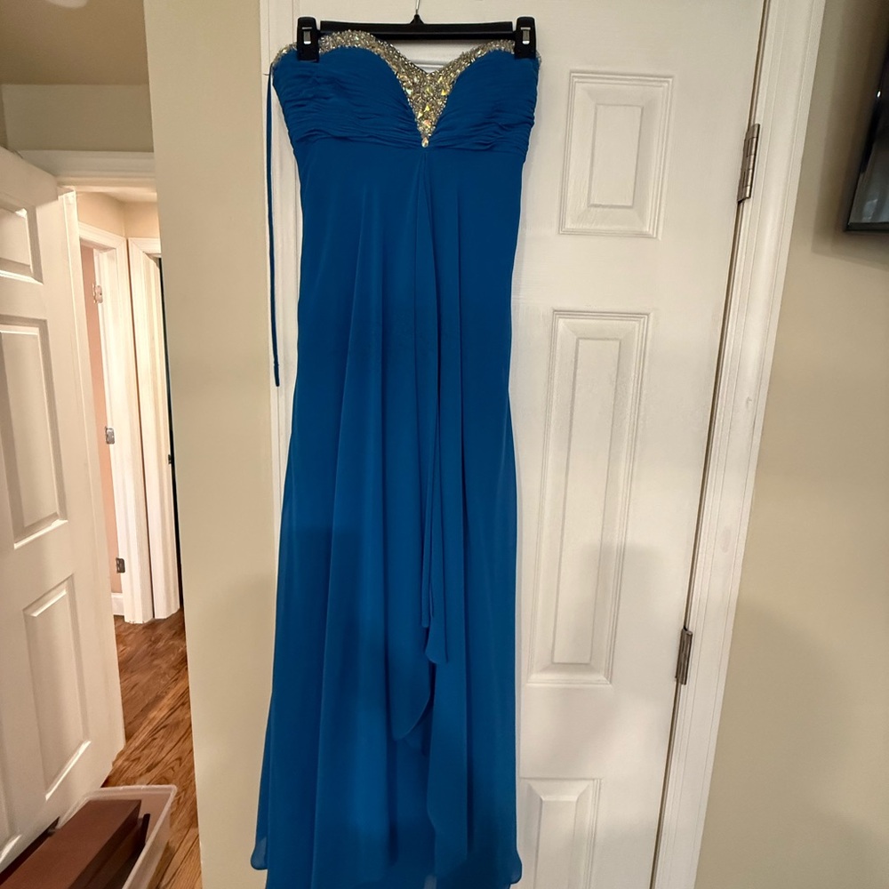 Faviana Strapless Blue Dress